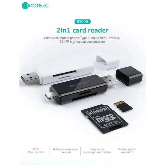 Coteetci 2-in-1 USB & Type-C Card Reader – Fast Data Transfer Memory Card Reader High-Speed Data