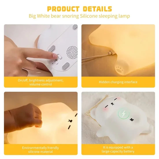 Sleepy Snoring Bear Night Light with Realistic Sleeping Movement & 3-Level Adjustable Brightness