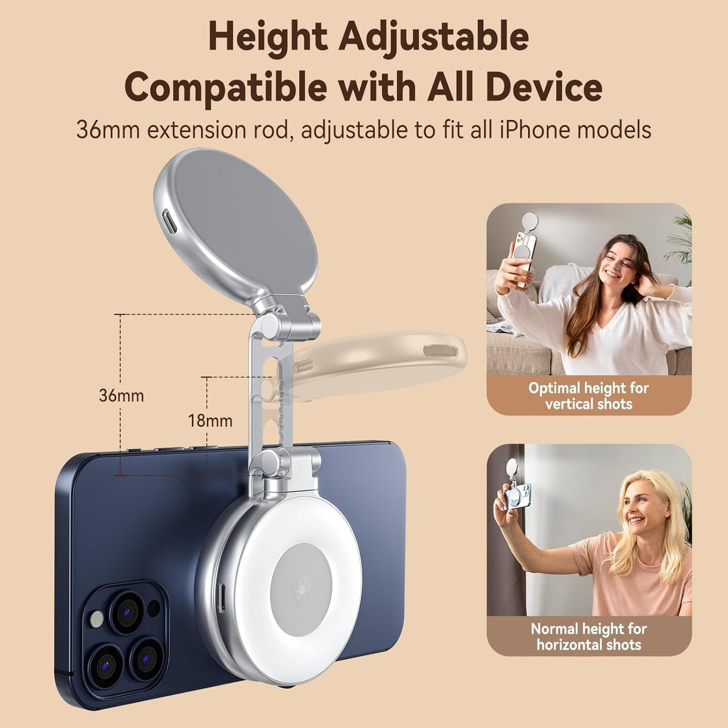 TELESIN Magnetic Selfie Light for MagSafe iPhone – 360° LED Ring Fill Light with Sticky Ring, Portable Phone Light