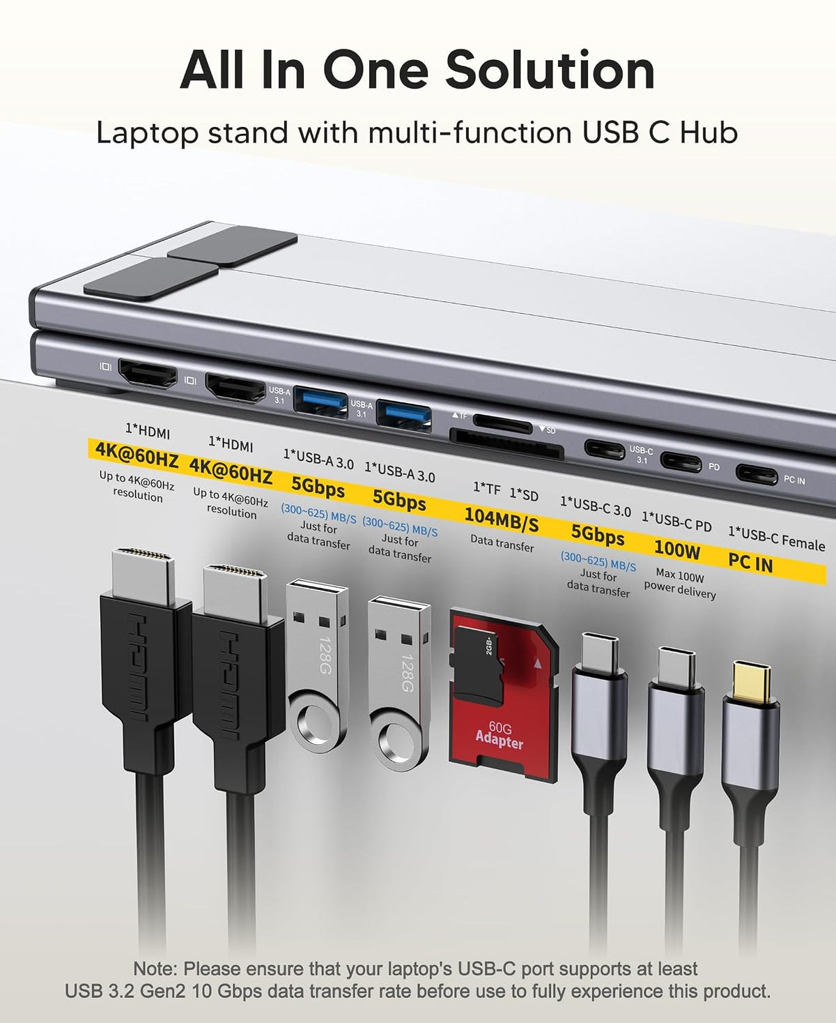 Multi-Functional Laptop Stand with USB-C Hub – Adjustable Ergonomic Foldable Laptop