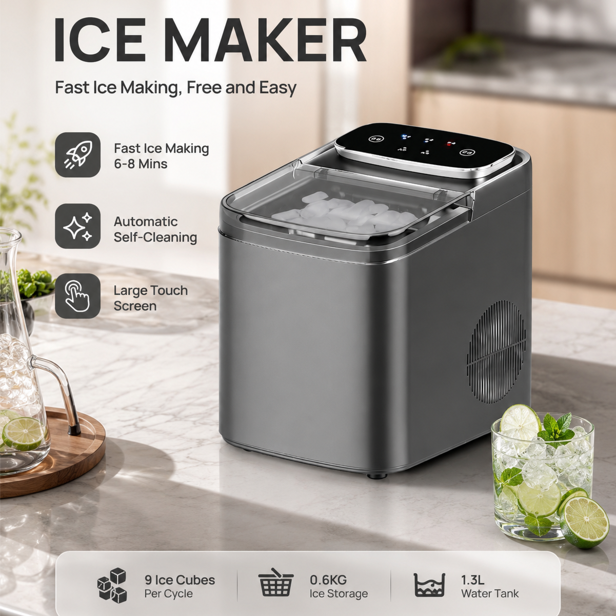 ArcticFlow Smart Ice Maker – Fast Portable Ice Machine