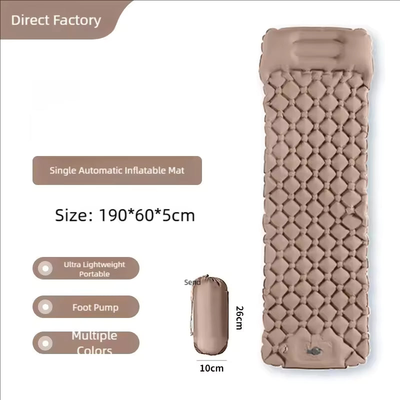 Portable Inflatable Sleeping Mat with Pillow – Lightweight Foldable Camping Mattress