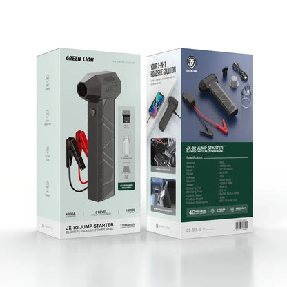 Green Lion JX-82 12000mAh portable car power bank grey
Green Lion JX-82 جهاز متعدد الاستخدامات للسيارة 12000mAh