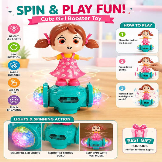 Dancing Girl Toy for Kids with 360° Rotation, Colorful LED Lights, Music and Bump & Go Function
لعبة فتاة راقصة للأطفال بدوران 360° وإضاءة LED ملونة وموسيقى وتقنية Bump & Go