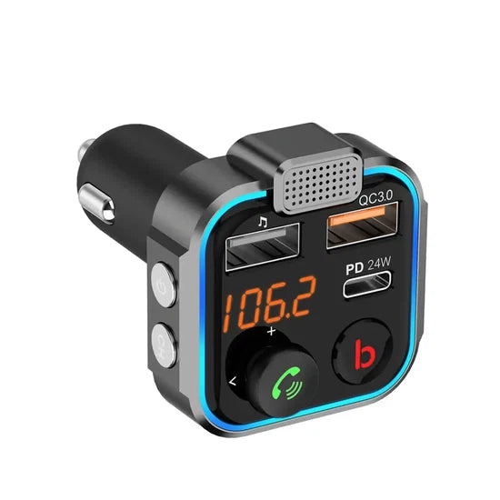 Porodo Smart FM Transmitter – 24W PD Fast Charging, Bluetooth Wireless