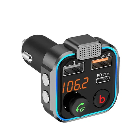 Porodo Smart FM Transmitter – 24W PD Fast Charging, Bluetooth Wireless