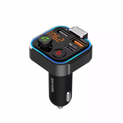 Porodo Smart FM Transmitter – 24W PD Fast Charging, Bluetooth Wireless