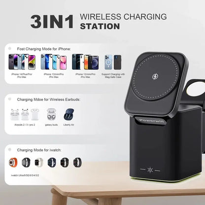 4-in-1 Wireless Magnetic Charger 15W with 100cm Cable | Multi-Device Fast Wireless Charging Station