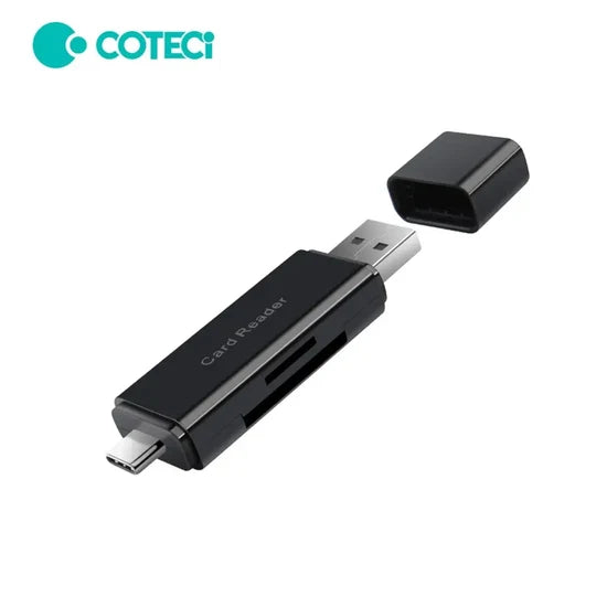Coteetci 2-in-1 USB & Type-C Card Reader – Fast Data Transfer Memory Card Reader High-Speed Data
