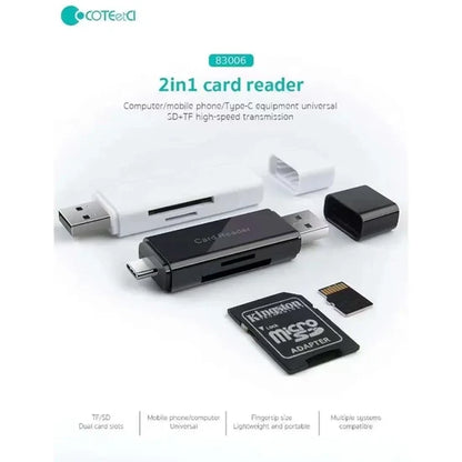 Coteetci 2-in-1 USB & Type-C Card Reader – Fast Data Transfer Memory Card Reader High-Speed Data