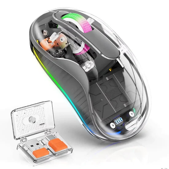 Coteci Dual Receiver Wireless Mouse – Transparent Crystal Finish, Ergonomic & Portable