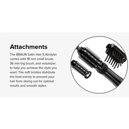 Braun Satin Hair 5 Airstyler – 1000W Hot Air Styler with Steam Function, 18mm