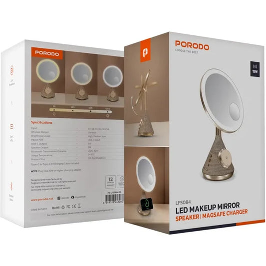 Porodo LED makeup vanity mirror with Bluetooth speaker and 3 adjustable brightness levels
مرآة مكياج Porodo LED مع سماعة Bluetooth و3 مستويات سطوع قابلة للتعديل