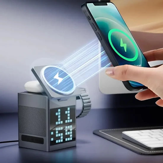Pixel Bluetooth Speaker with 15W Wireless Charger & RGB Clock Display – Black | Multifunctional Wireless Bluetooth Speaker