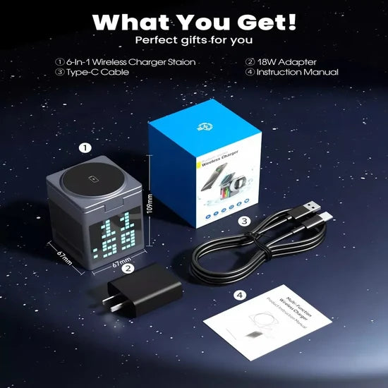 Pixel Bluetooth Speaker with 15W Wireless Charger & RGB Clock Display – Black | Multifunctional Wireless Bluetooth Speaker