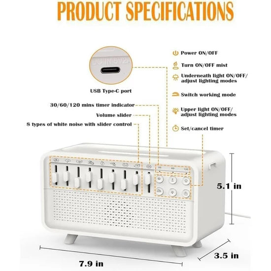 White Noise Humidifier with Bluetooth – 8 Relaxing Sounds