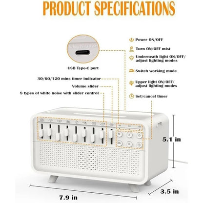 White Noise Humidifier with Bluetooth – 8 Relaxing Sounds