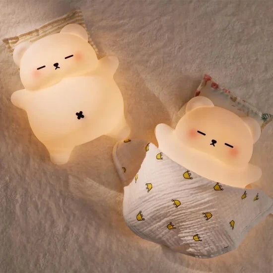 Sleepy Snoring Bear Night Light with Realistic Sleeping Movement & 3-Level Adjustable Brightness