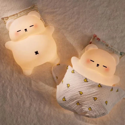 Sleepy Snoring Bear Night Light with Realistic Sleeping Movement & 3-Level Adjustable Brightness