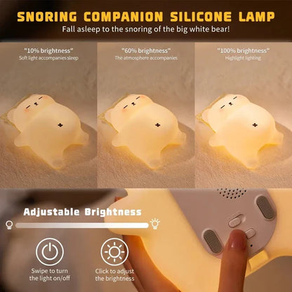 Sleepy Snoring Bear Night Light with Realistic Sleeping Movement & 3-Level Adjustable Brightness