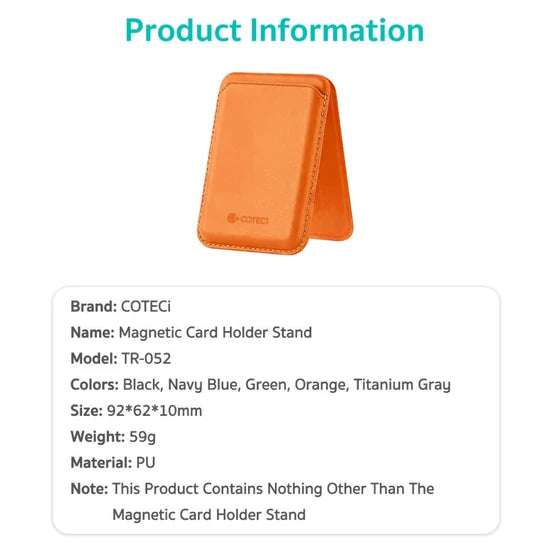 OTECi Magnetic Card Holder Stand for Smartphones – Orange, Slim Foldable Phone Wallet & Adjustable Kickstand for Cards