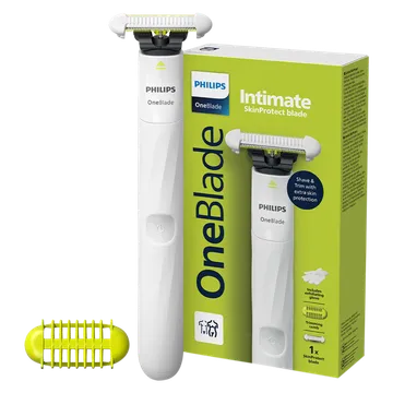 Philips OneBlade rechargeable cordless intimate trimmer for women lime green and white
ماكينة تشذيب Philips OneBlade لاسلكية قابلة لإعادة الشحن للمناطق الحساسة للنساء باللون الأخضر الليموني والأبيض