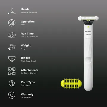 Philips OneBlade Rechargeable Cordless Wet Trimmer for Intimate Areas – 1-Length Setting