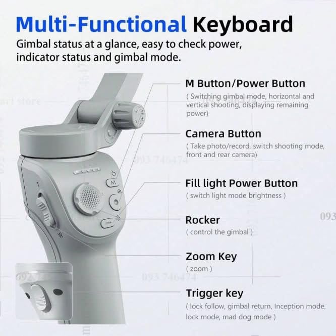 TOKQI M01 3-Axis Smartphone Gimbal Stabilizer with Smart Face Tracking, Fill Light & Foldable Tripod – Anti-Shake Handheld
