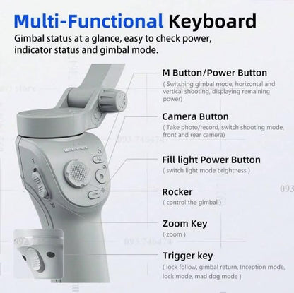 TOKQI M01 3-Axis Smartphone Gimbal Stabilizer with Smart Face Tracking, Fill Light & Foldable Tripod – Anti-Shake Handheld
