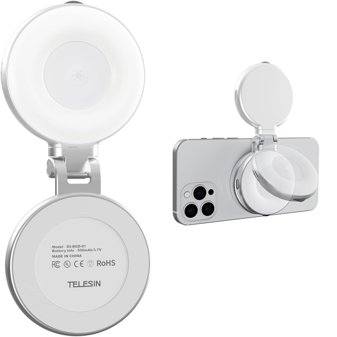 TELESIN magnetic selfie light with 360 degree LED ring fill light for MagSafe iPhone
إضاءة سيلفي مغناطيسية TELESIN مع حلقة LED بزاوية 360 درجة للإضاءة الإضافية لهواتف iPhone المتوافقة مع MagSafe.