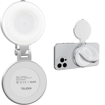 TELESIN magnetic selfie light with 360 degree LED ring fill light for MagSafe iPhone
إضاءة سيلفي مغناطيسية TELESIN مع حلقة LED بزاوية 360 درجة للإضاءة الإضافية لهواتف iPhone المتوافقة مع MagSafe.