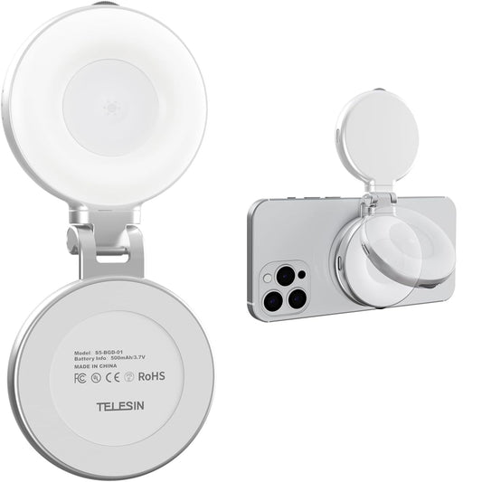 TELESIN magnetic selfie light with 360 degree LED ring fill light for MagSafe iPhone
إضاءة سيلفي مغناطيسية TELESIN مع حلقة LED بزاوية 360 درجة للإضاءة الإضافية لهواتف iPhone المتوافقة مع MagSafe.