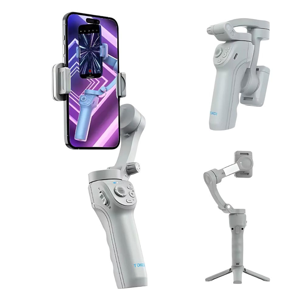 TOKQI M01 3-axis smartphone gimbal stabilizer with smart face tracking, built-in fill light, foldable tripod, 3600mAh battery and anti-shake video stabilization.
مثبت الهاتف TOKQI M01 ثلاثي المحاور مع تتبع ذكي للوجه، إضاءة تعبئة مدمجة، حامل ثلاثي قابل للطي، بطارية 3600 مللي أمبير وتثبيت مضاد للاهتزاز.