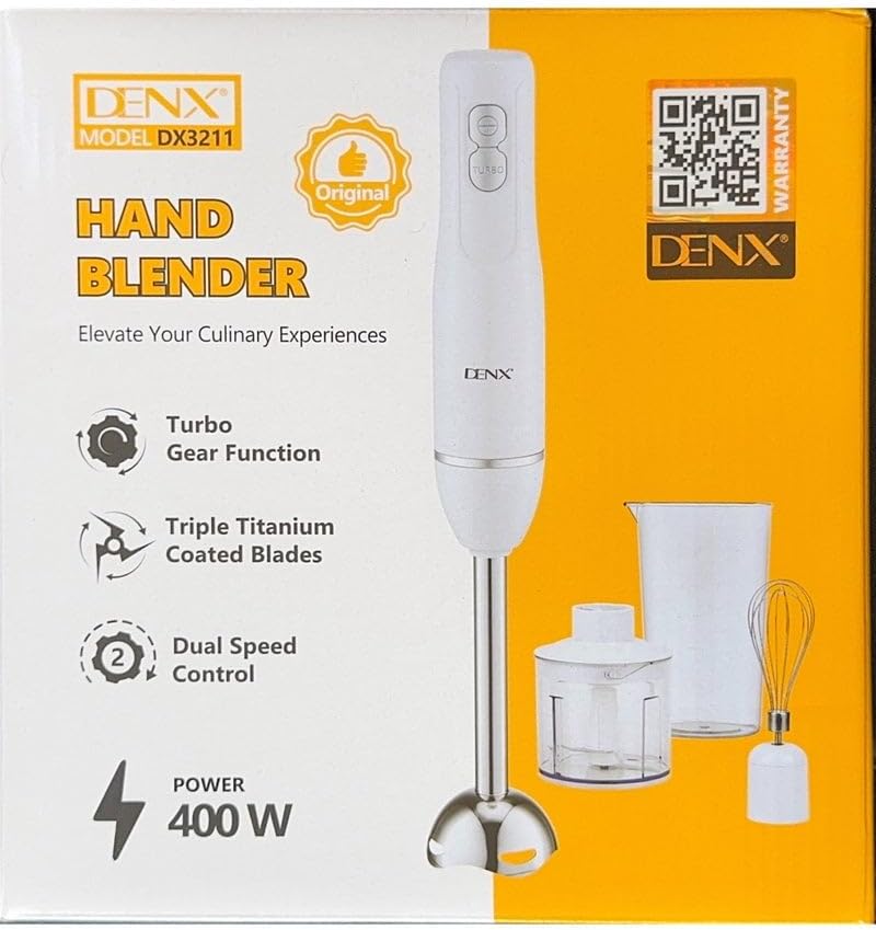 DENX 4-in-1 Electric Hand Blender 400W Stick Mixer with 500ml