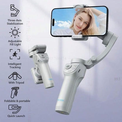 TOKQI M01 3-Axis Smartphone Gimbal Stabilizer with Smart Face Tracking, Fill Light & Foldable Tripod – Anti-Shake Handheld