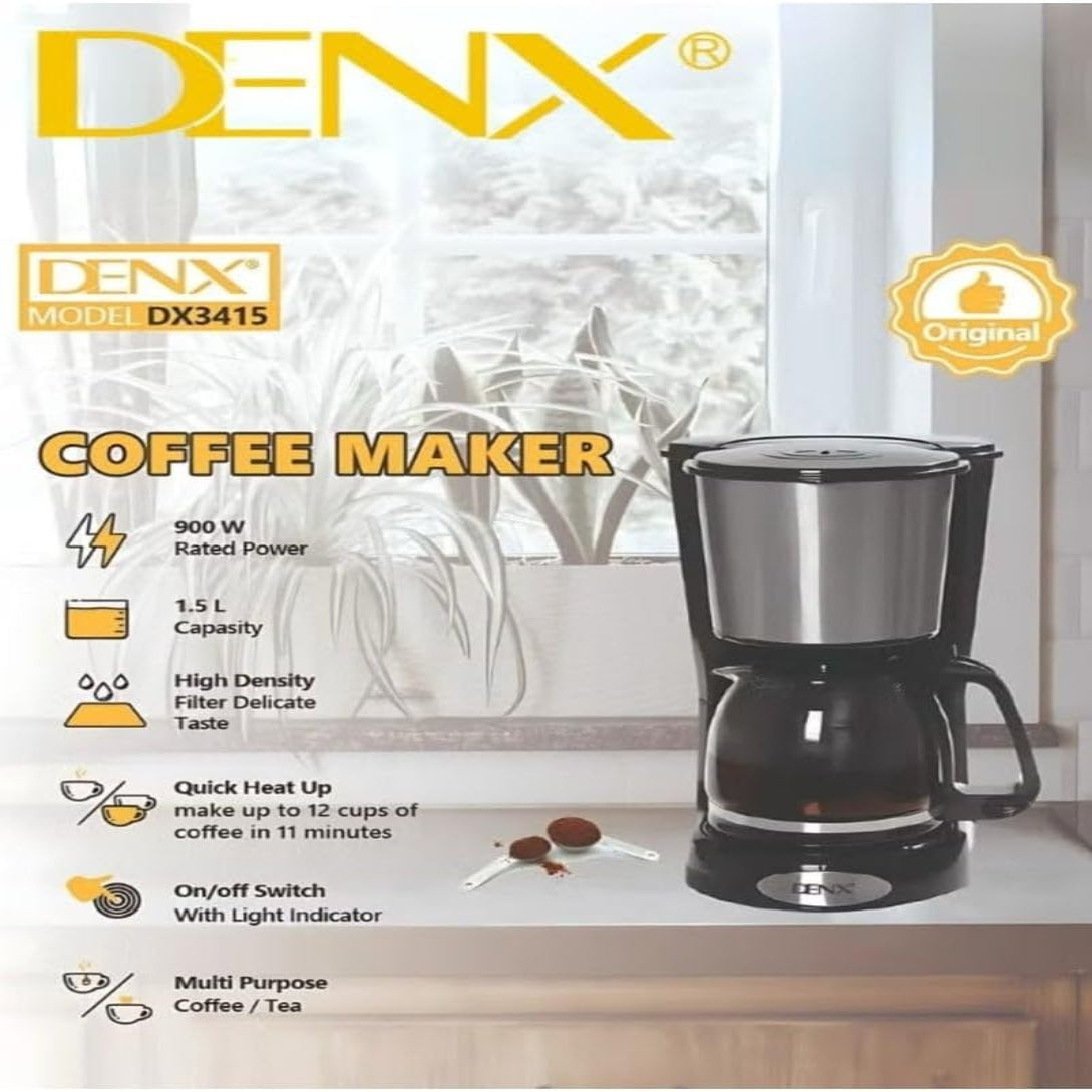 DENX Coffee Maker DX3415 – 1.5L 900W Electric Coffee Machine