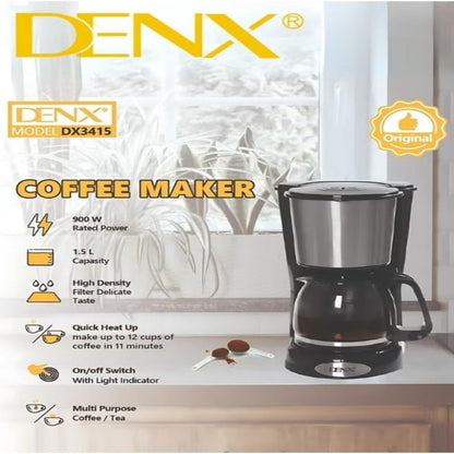 DENX Coffee Maker DX3415 – 1.5L 900W Electric Coffee Machine
