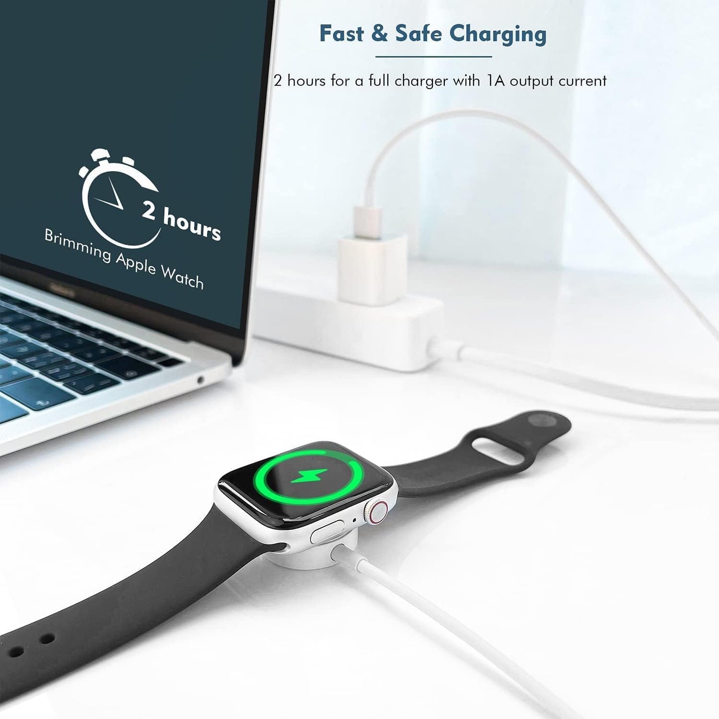Green Lion iWatch Charger USB-C to Wireless  5W – 1M Braided Cable, Fast & Stable Charging for Apple Watch Series