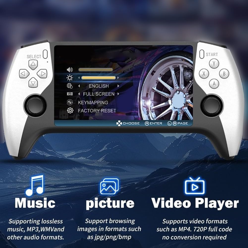 SF3500 retro handheld game console with 64GB TF card, 20,000+ classic games, IPS HD display and 3000mAh rechargeable battery.
جهاز ألعاب محمول SF3500 Retro مع بطاقة TF بسعة 64GB وأكثر من 20,000 لعبة كلاسيكية وشاشة IPS HD وبطارية قابلة لإعادة الشحن 3000mAh.