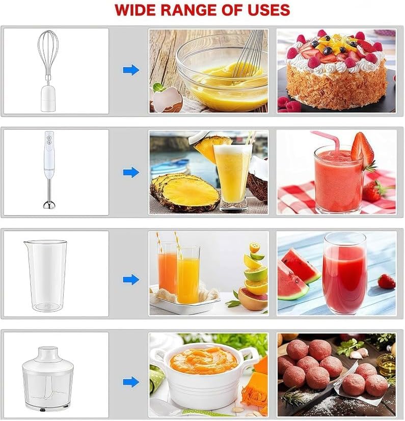 DENX 4-in-1 Electric Hand Blender 400W Stick Mixer with 500ml
