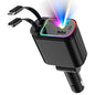 ALIANSHENG 4-in-1 66W retractable USB-C car charger with 80cm cable, 180° adjustable design, starry ambient light and smart safety protection.
شاحن سيارة ALIANSHENG ‏4 في 1 بقدرة 66 واط مع كابل USB-C قابل للسحب بطول 80 سم، تصميم قابل للتعديل 180 درجة، إضاءة نجوم وحماية ذكية.