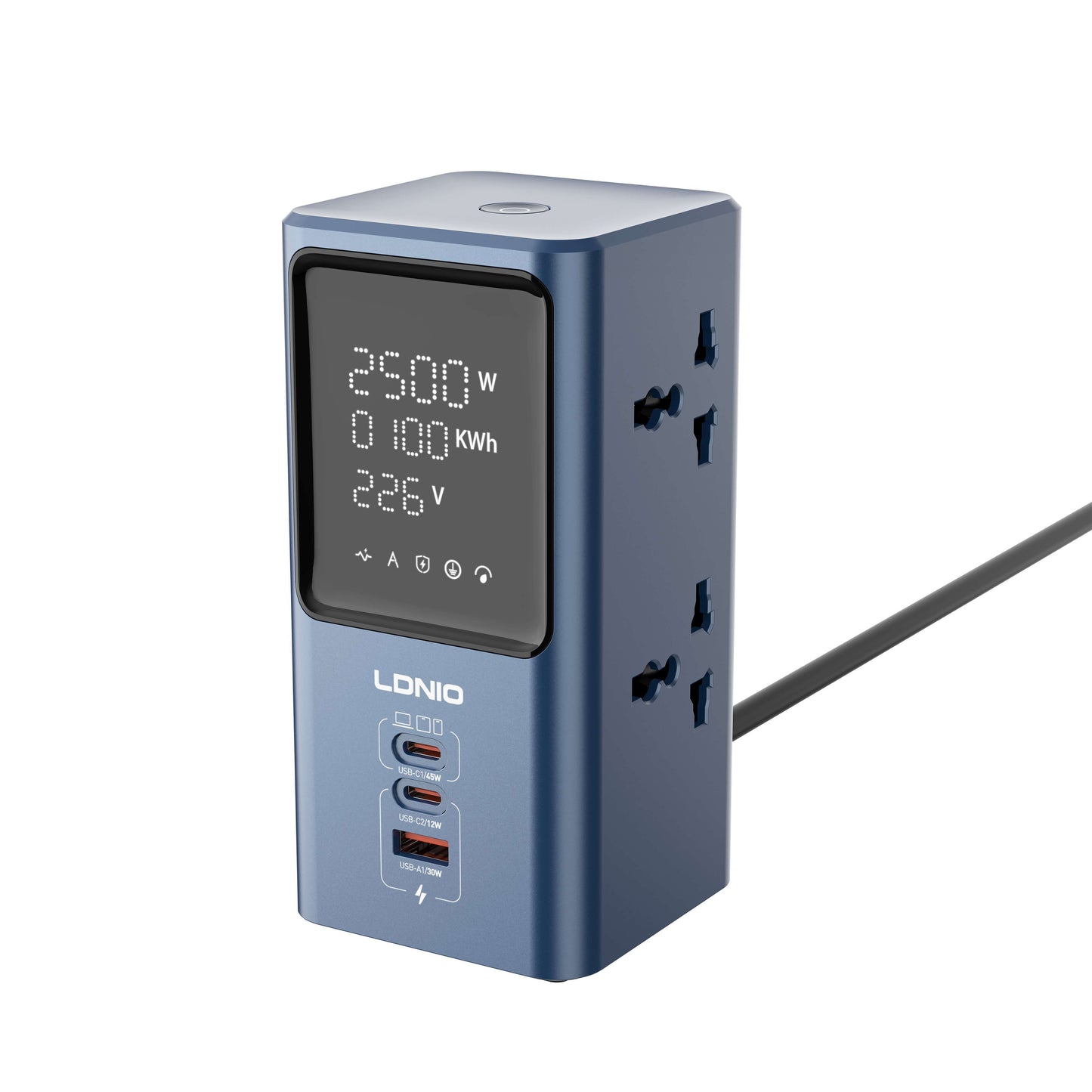 LDNIO SC2 Tower Extension Power Socket 2500W, 4 Universal AC Outlets, 45W USB-C PD Fast Charging, USB-A 30W & USB-C 12W