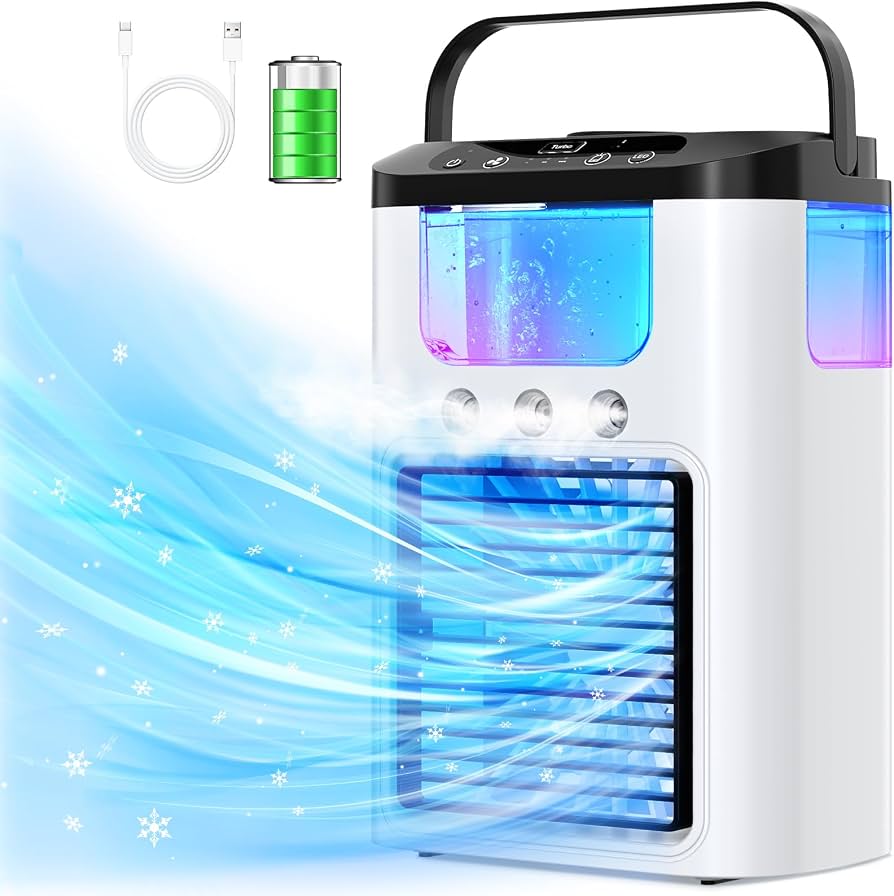 K918 Portable Air Cooling Fan with Mist Spray & LED Light