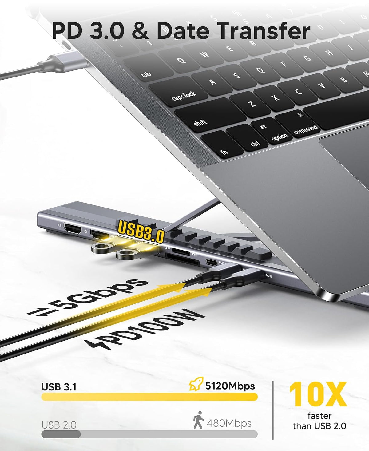 Multi-Functional Laptop Stand with USB-C Hub – Adjustable Ergonomic Foldable Laptop