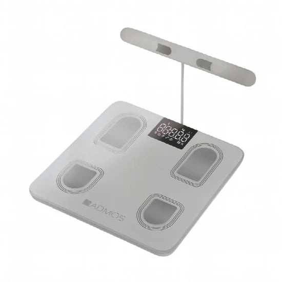 Admos Eight smart body fat scale with electrode sensors and Bluetooth connectivity in white
ميزان Admos Eight الذكي لقياس دهون الجسم مع مستشعرات كهربائية واتصال Bluetooth باللون الأبيض
