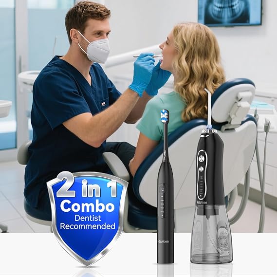 H2ofloss 2-in-1 Water Flosser & Electric Toothbrush -BPA-Free – Black
