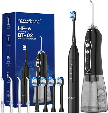 H2ofloss 2-in-1 Water Flosser & Electric Toothbrush -BPA-Free – Black