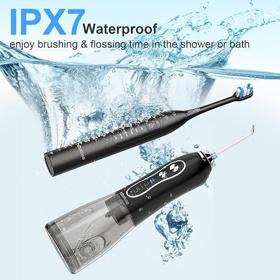 H2ofloss 2-in-1 Water Flosser & Electric Toothbrush -BPA-Free – Black