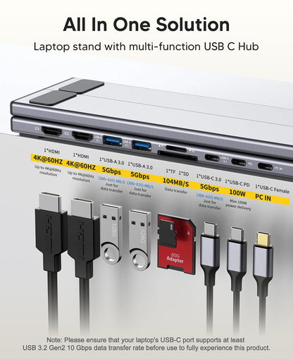 Multi-Functional Laptop Stand with USB-C Hub – Adjustable Ergonomic Foldable Laptop
