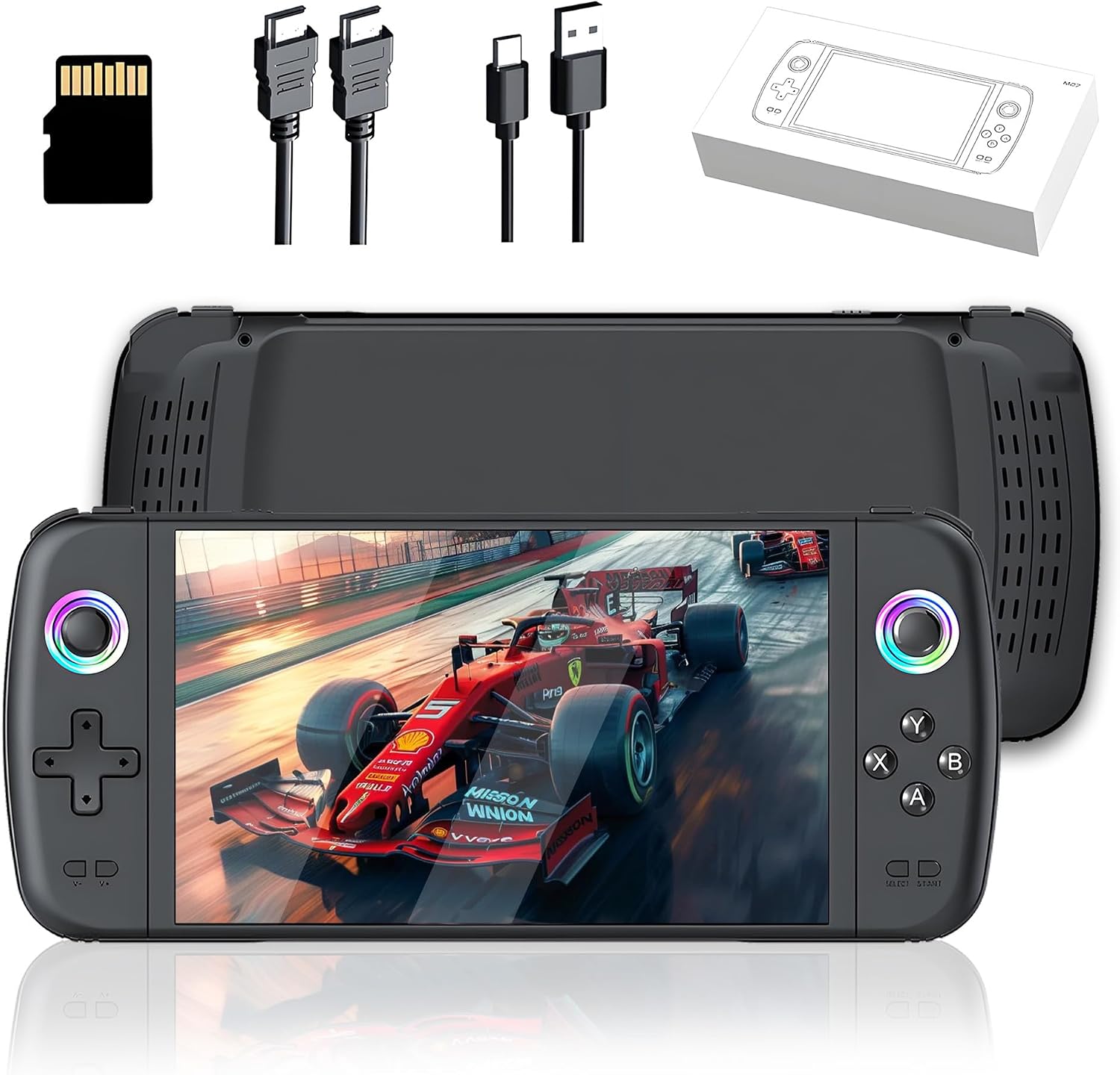 M27 256GB retro handheld gaming console with 7-inch IPS display, 50,000+ built-in games, 30+ emulators, dual 3D joysticks and 3000mAh rechargeable battery.
جهاز ألعاب محمول M27 بسعة 256 جيجابايت وشاشة IPS مقاس 7 بوصات، أكثر من 50,000 لعبة ريترو، أكثر من 30 محاكيًا، عصا تحكم مزدوجة وبطارية 3000 مللي أمبير.